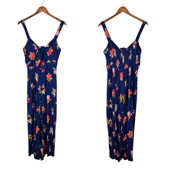 Madewell Plumeria Cutout Navy Bird of Paradise Print Sleeveless Smocked Jumpsuit - Picture 8 of 11